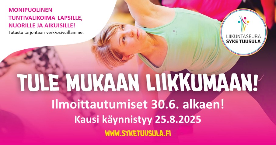Kauden 2025-2026 ohjelma nähtävissä! Ilmoittautumiset Pilates/lasten/nuorten/perheryhmiin 30.6. alkaen!