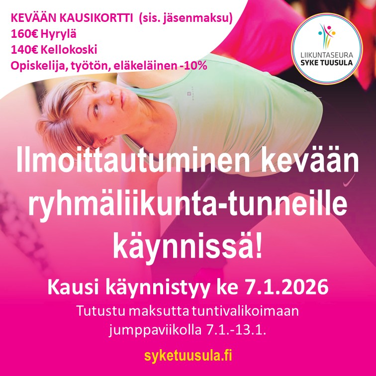 Jumppaviikon avoimet ovet ryhmäliikuntatunneilla 7.-13.1.2026!