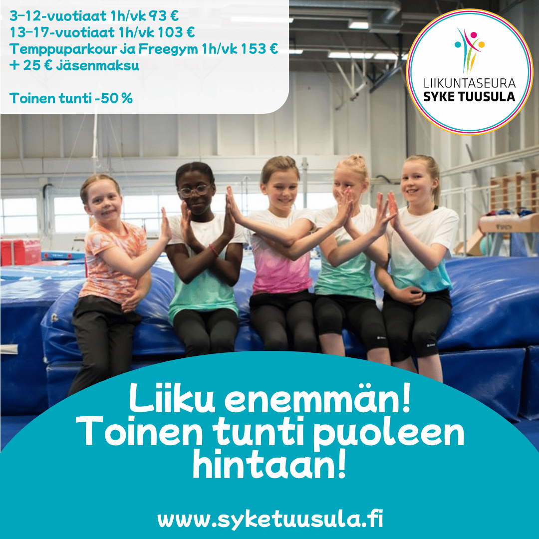 Lasten/nuorten tunneilla toinen tunti -50%